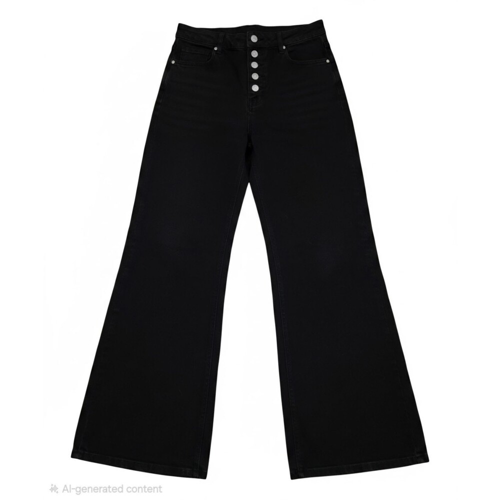 MoCo Boutique Women's Wide-Leg Jeans Black Dark Wash High Rise Button Fly 13/31